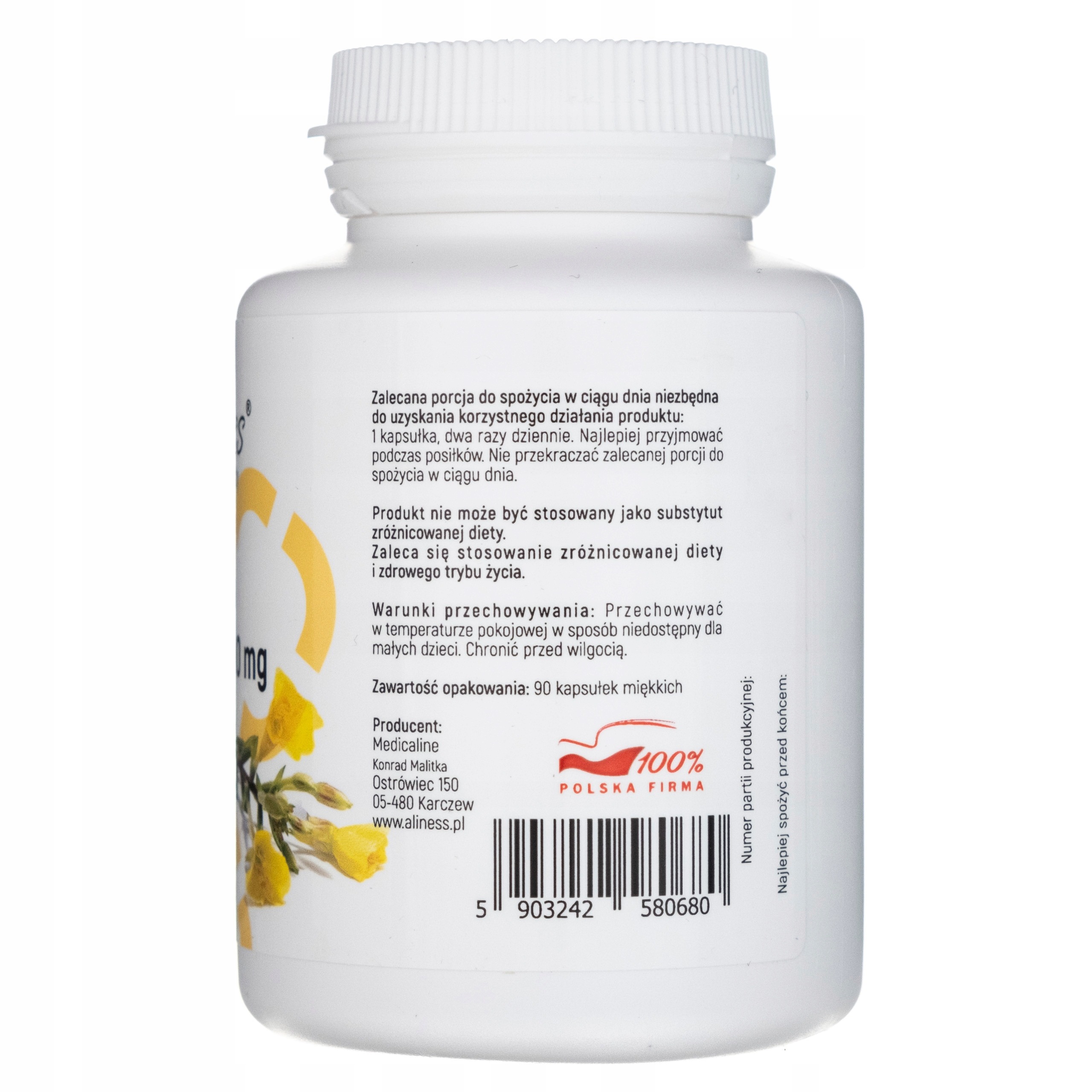 Suplement diety Aliness Olej z nasion wiesiołka 90 kapsułek 3 Suplement diety Aliness Olej z nasion wiesiołka 90 kapsułek - obrazek 3