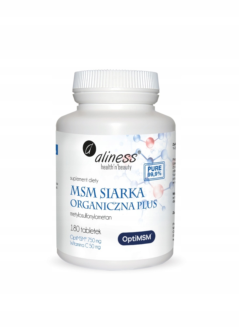 Suplement diety Aliness MSM siarka organiczna plus 180 tabletek 3 Suplement diety Aliness MSM siarka organiczna plus 180 tabletek - obrazek 3