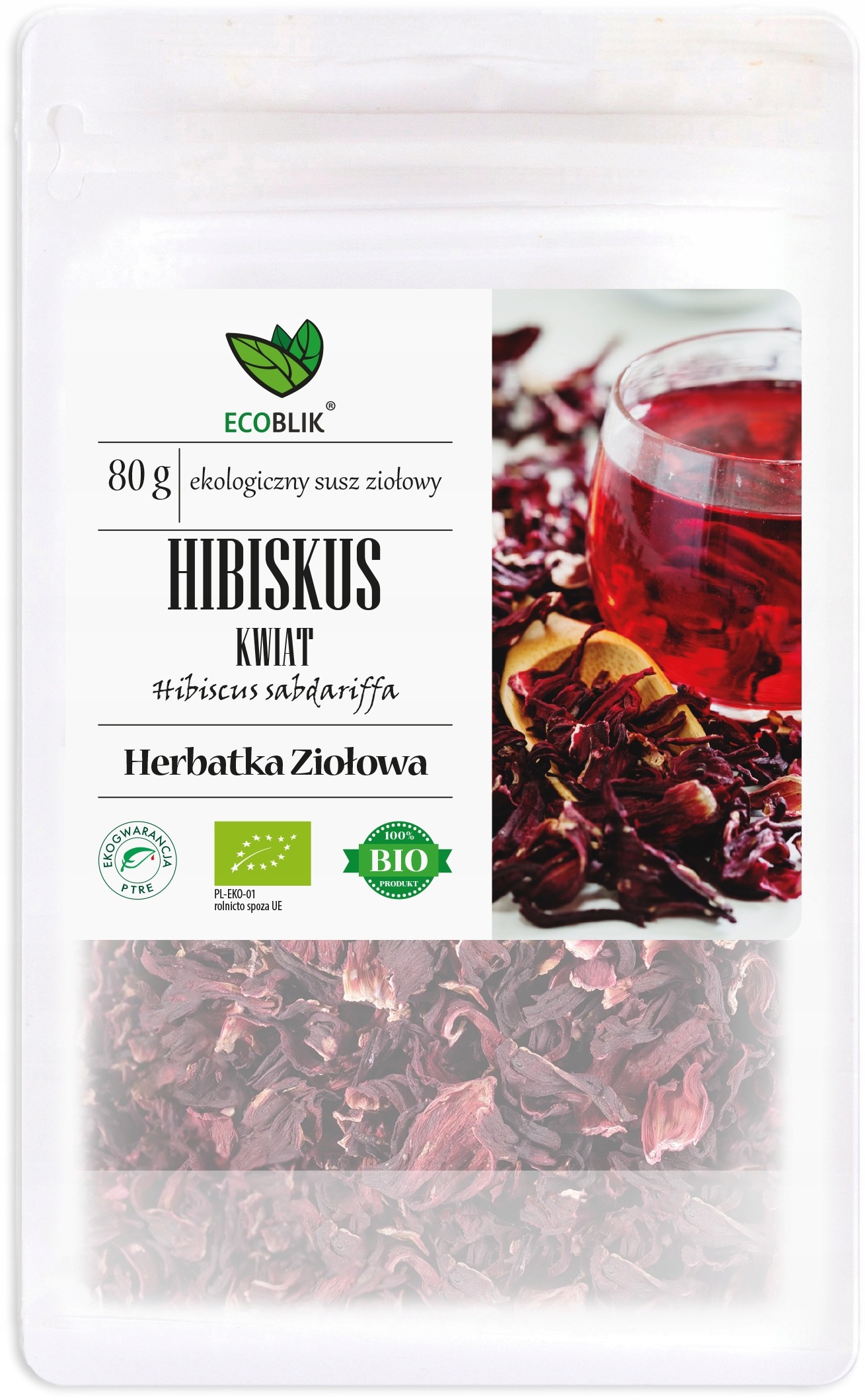 Ecoblik EKOLOGICZNY HIBISKUS KWIAT suszony 80g Herbatka Ziołowa BIO 3 638b71f64e04af163b6072fcca61