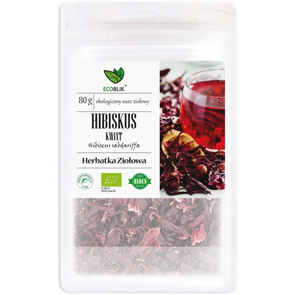 Ecoblik EKOLOGICZNY HIBISKUS KWIAT suszony 80g Herbatka Ziołowa BIO 1 Ecoblik EKOLOGICZNY HIBISKUS KWIAT suszony 80g Herbatka Ziołowa BIO